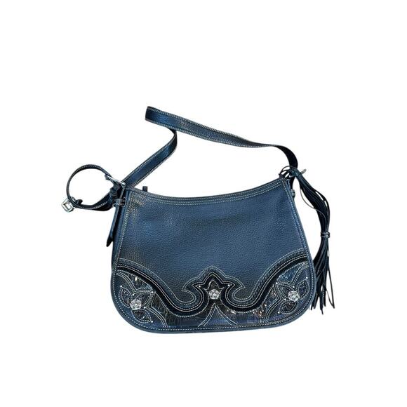 Brighton Women's Black Embroidered Heart Appliqué Shoulder Bags - Picture 1 of 11